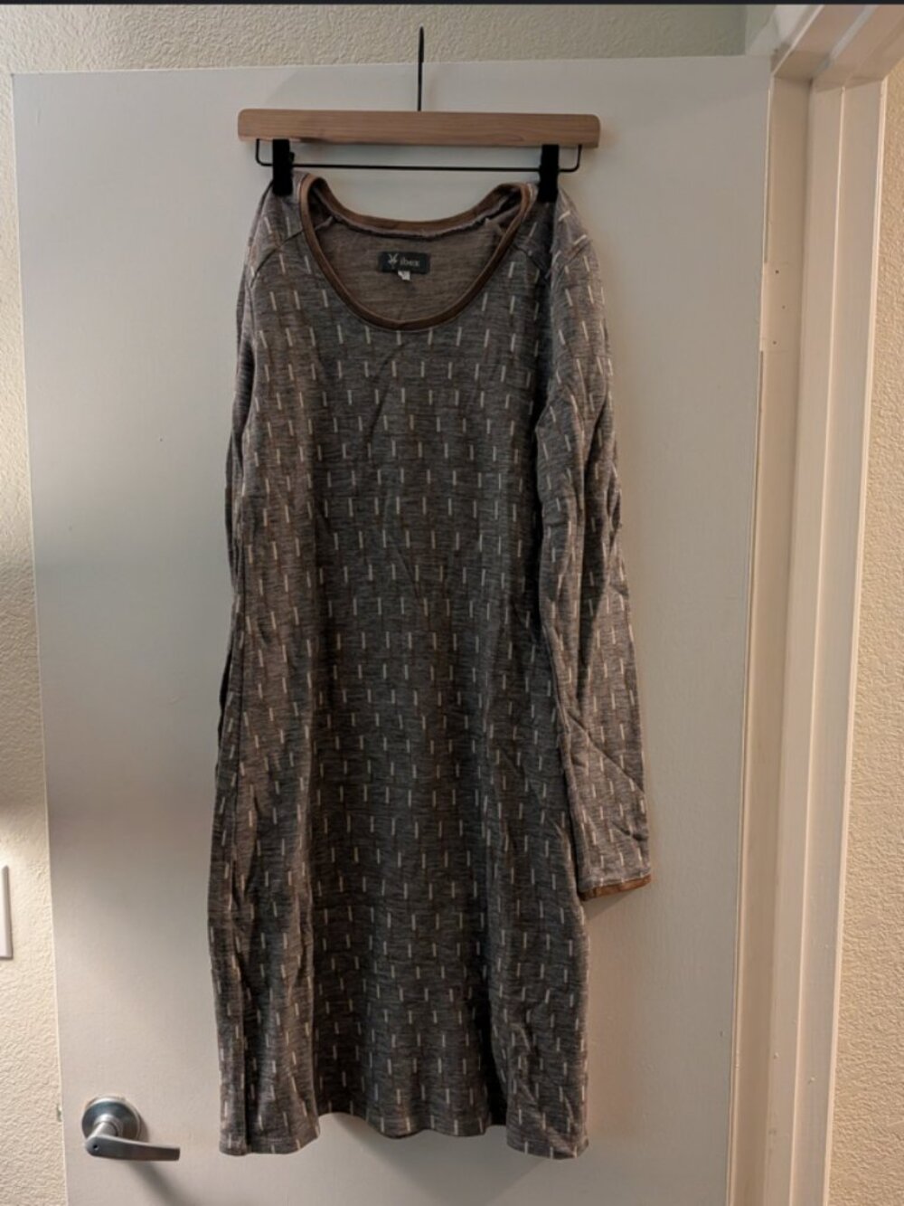 Ibex 100% Wool Gray & Yellow (Mustard) Geometric Pattern Dress Size Medium